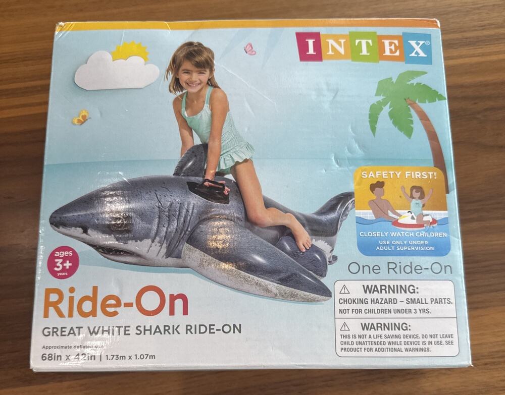 Pool Float Intex Great White Shark Ride-On Inflatable Swim 68x42 New Sealed